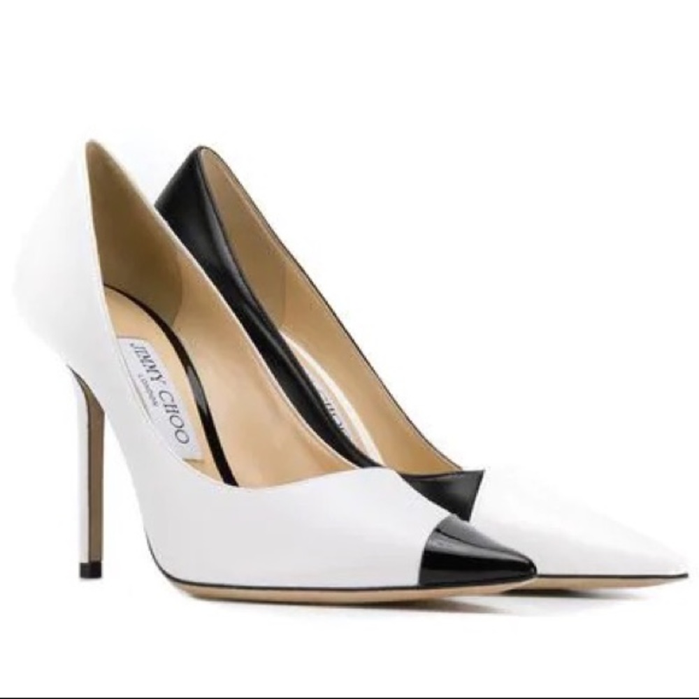 FINAL SALE Jimmy Choo Love 100 black/white heels asymmetric women's pump NWT